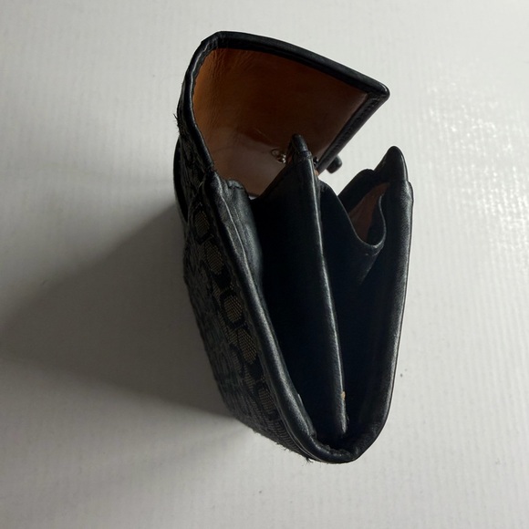 Coach Signature Canvas Flap Wallet Wristlet Key Ring Brown Black - Picture 10 of 11